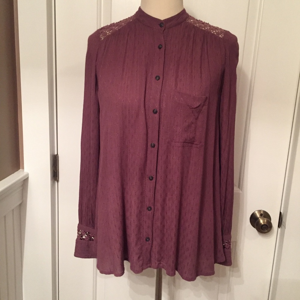 FREE PEOPLE TOP TUNIC PURPLE BOHO LACE Size XS